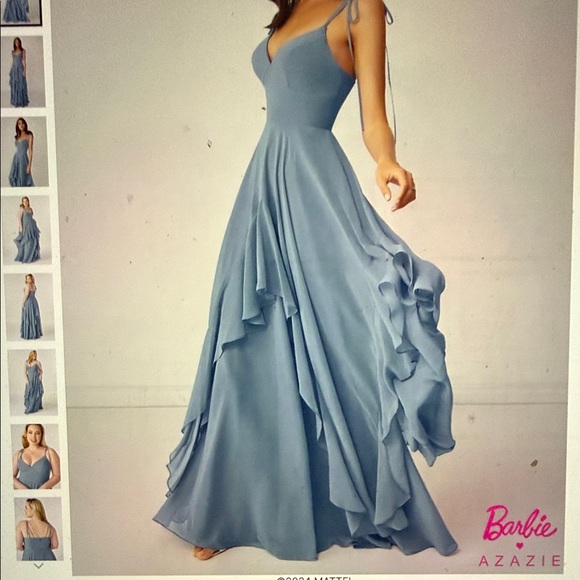 Barbie Dresses & Skirts - Azazie 1004 - Barbie - Twilight A-Line Bow Chiffon Dress - Steel blue